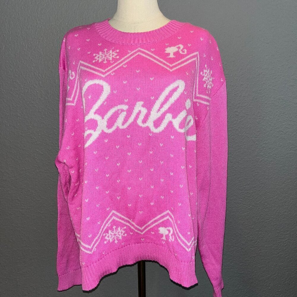 Classic BARBIE Mattel 2023 Pink Fall Winter Christmas Holiday Sweater -NWOT - L